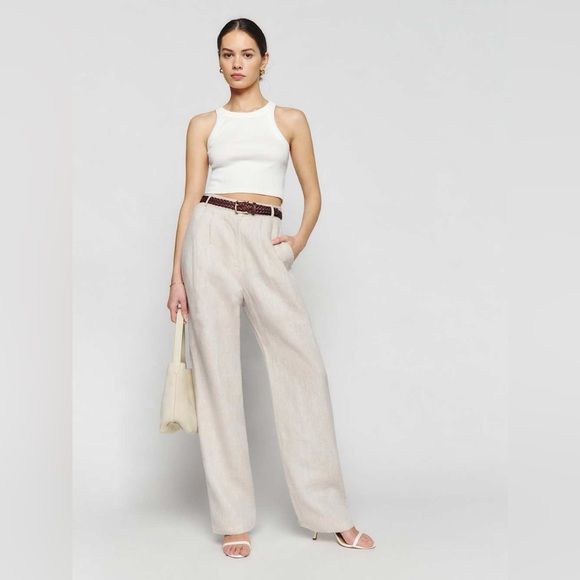 Reformation Petites Mason Linen Pant Oatmeal - Size 4P - Picture 1 of 6